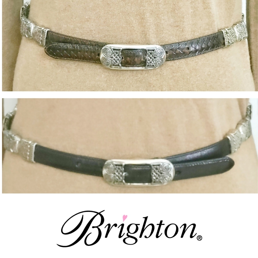 Brighton Reversible Belt Black Smooth Leather, Brown Herringbone, Size ML 32